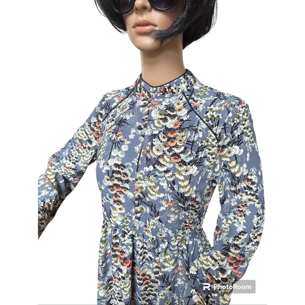 Zara Floral Gathered Waist Long Sleeves Mini Dress, NWOT, M - Picture 2 of 15